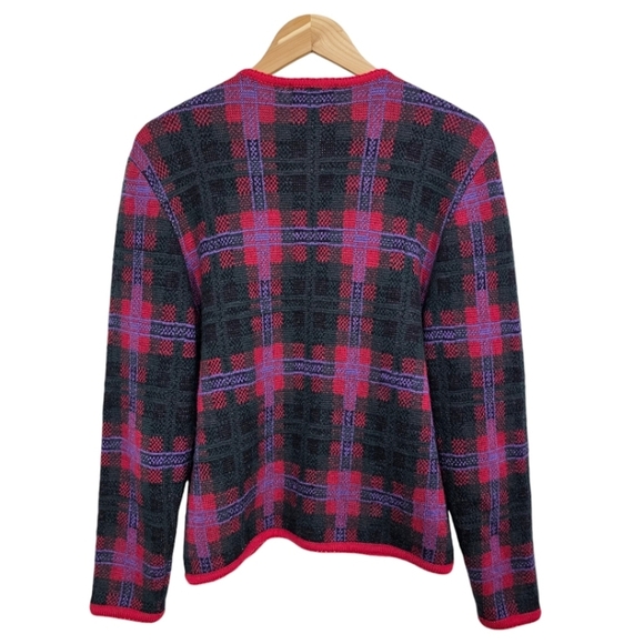 Vintage 90s Grandmacore Boiled Wool Sweater Cardigan Sz Large Red Green Holidays - Picture 3 of 12